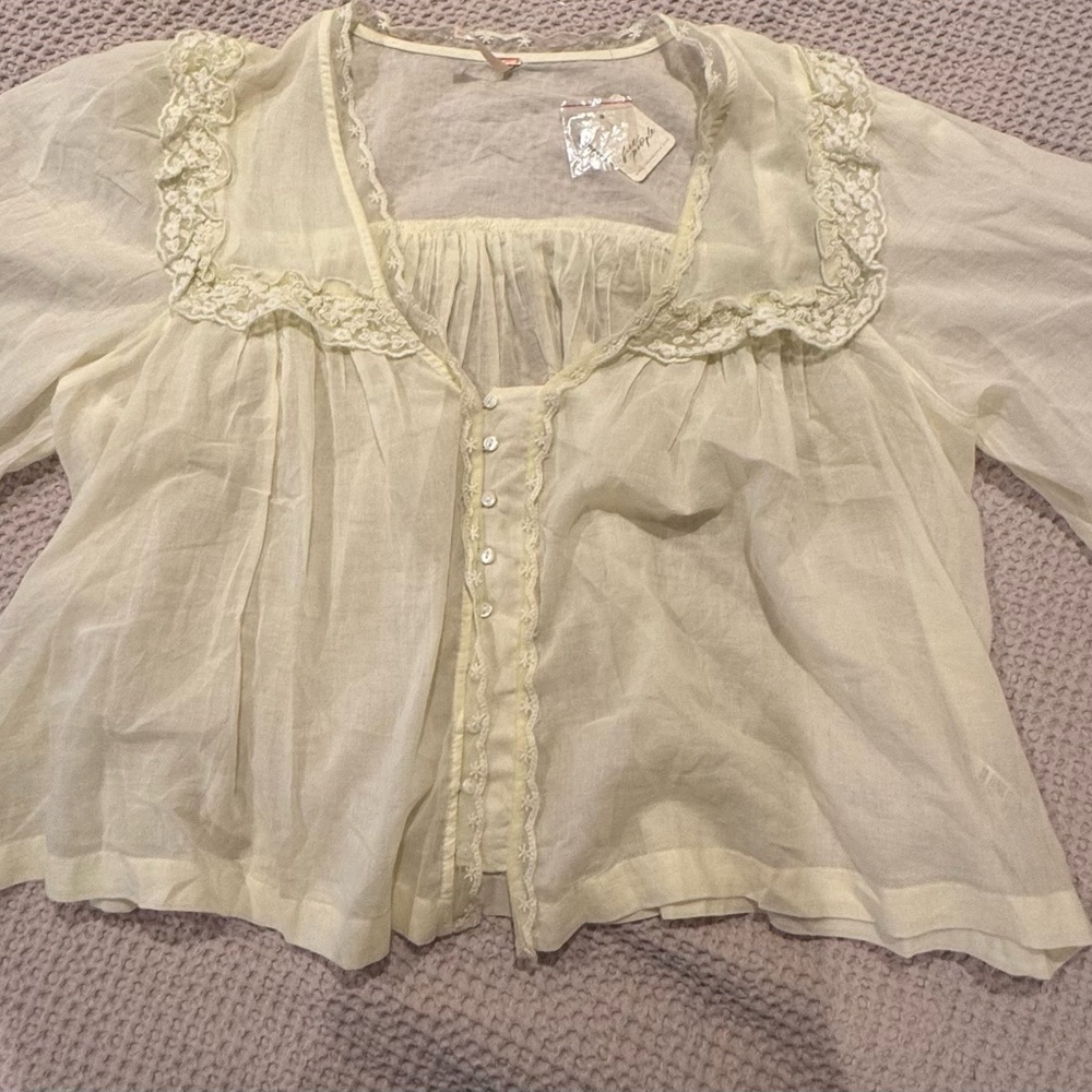 Free People Cream Lace Accent Blouse